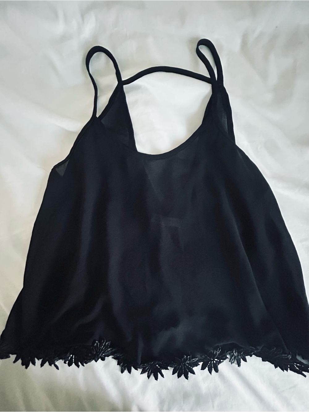 Cotton Candy Black Lace-Hem Spaghetti Strap Tank